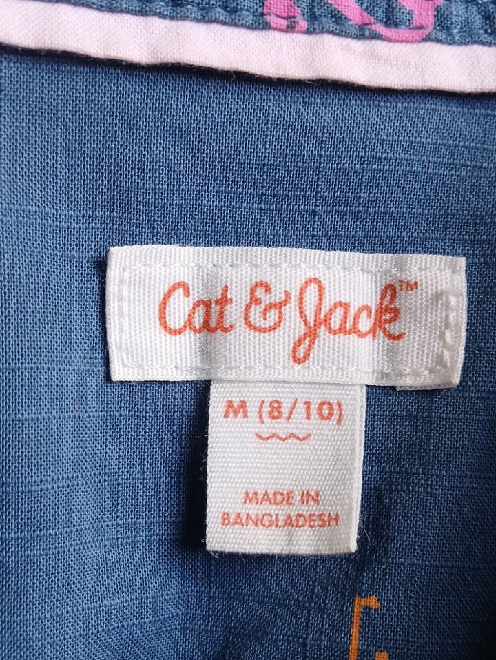 Kids Cat & Jack Navy Short-Sleeve Button-Down with Pink Flamingo Print - Picture 2 of 6